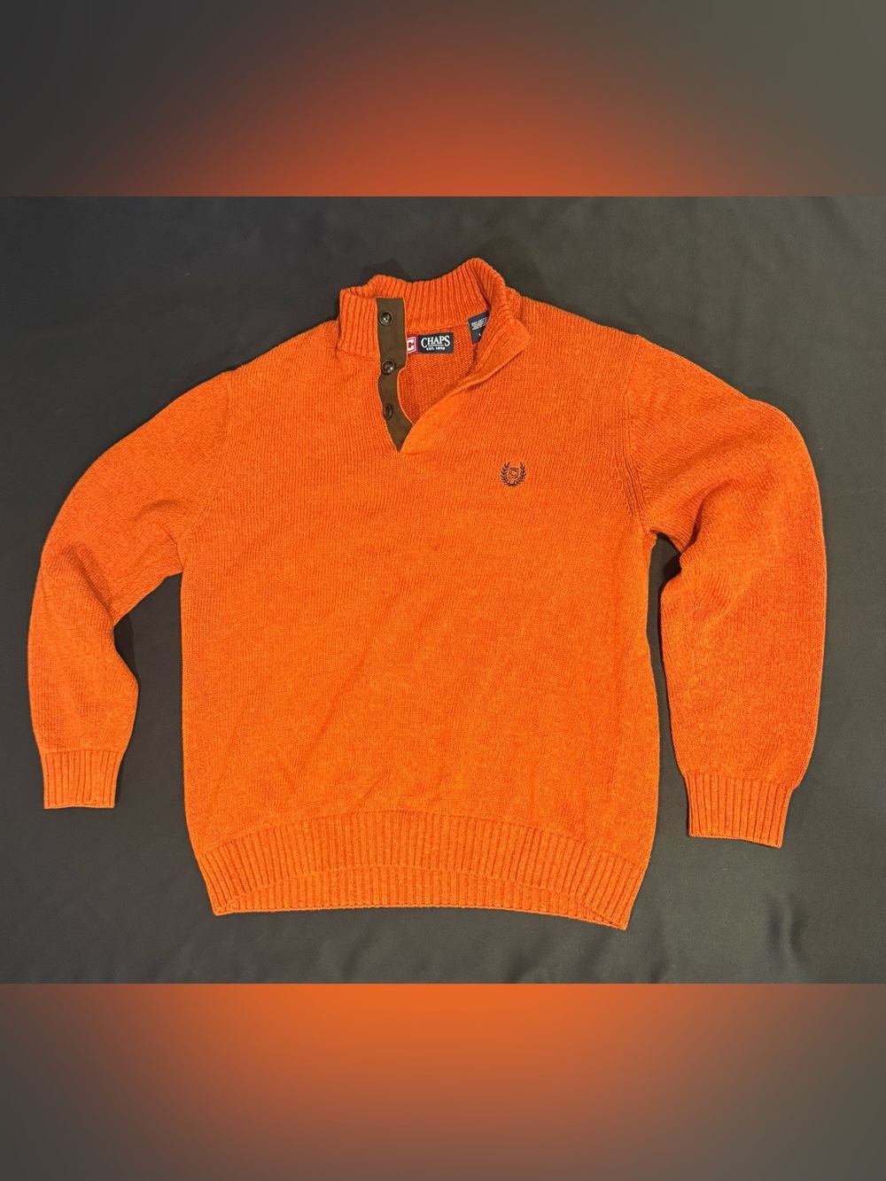 VTG Chaps 1/4 button Sweater with Button Placket and elbow patches